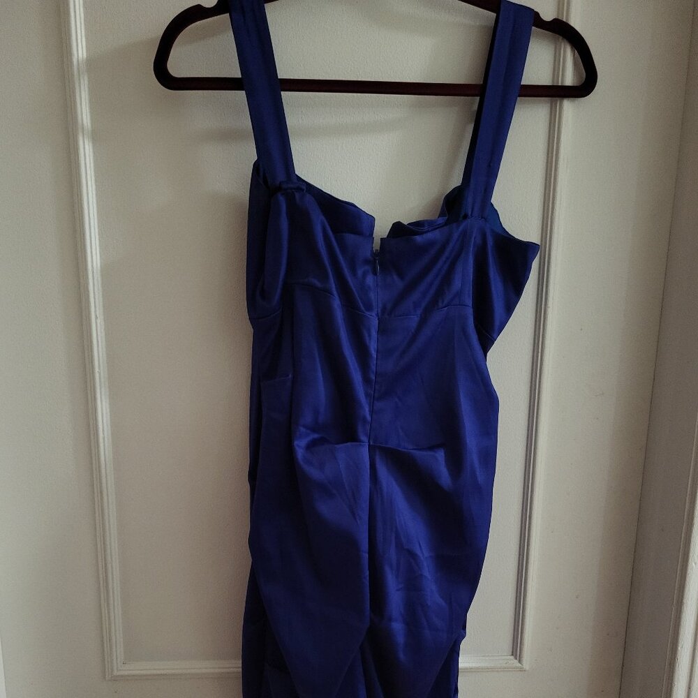 Le Château Royal Blue Ruched Satin Midi Dress